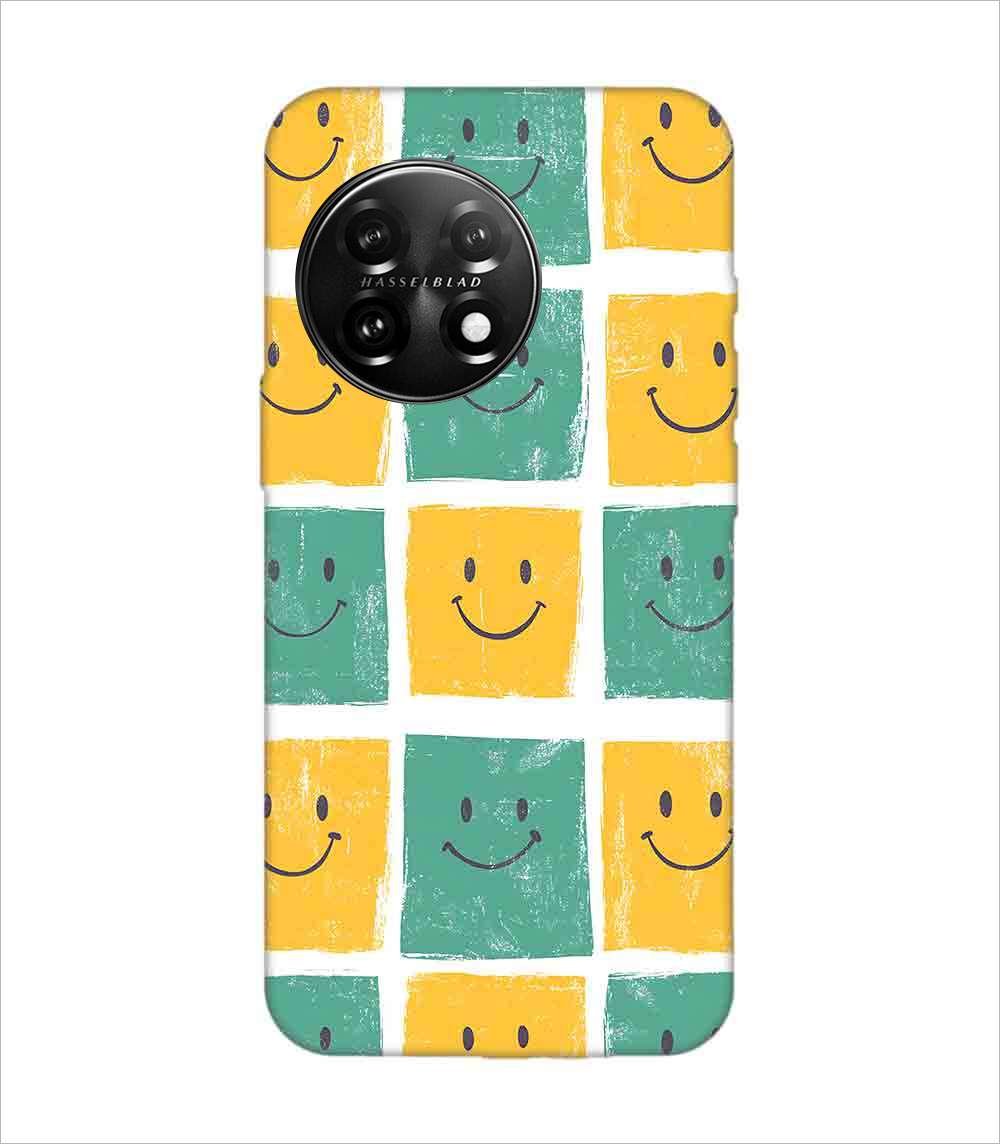 Printed Back Covers Oneplus 11R 5G close up pattern smiley faces white background