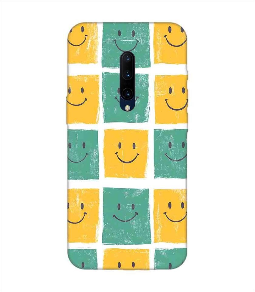 Printed Back Covers Oneplus 7 Pro close up pattern smiley faces white background