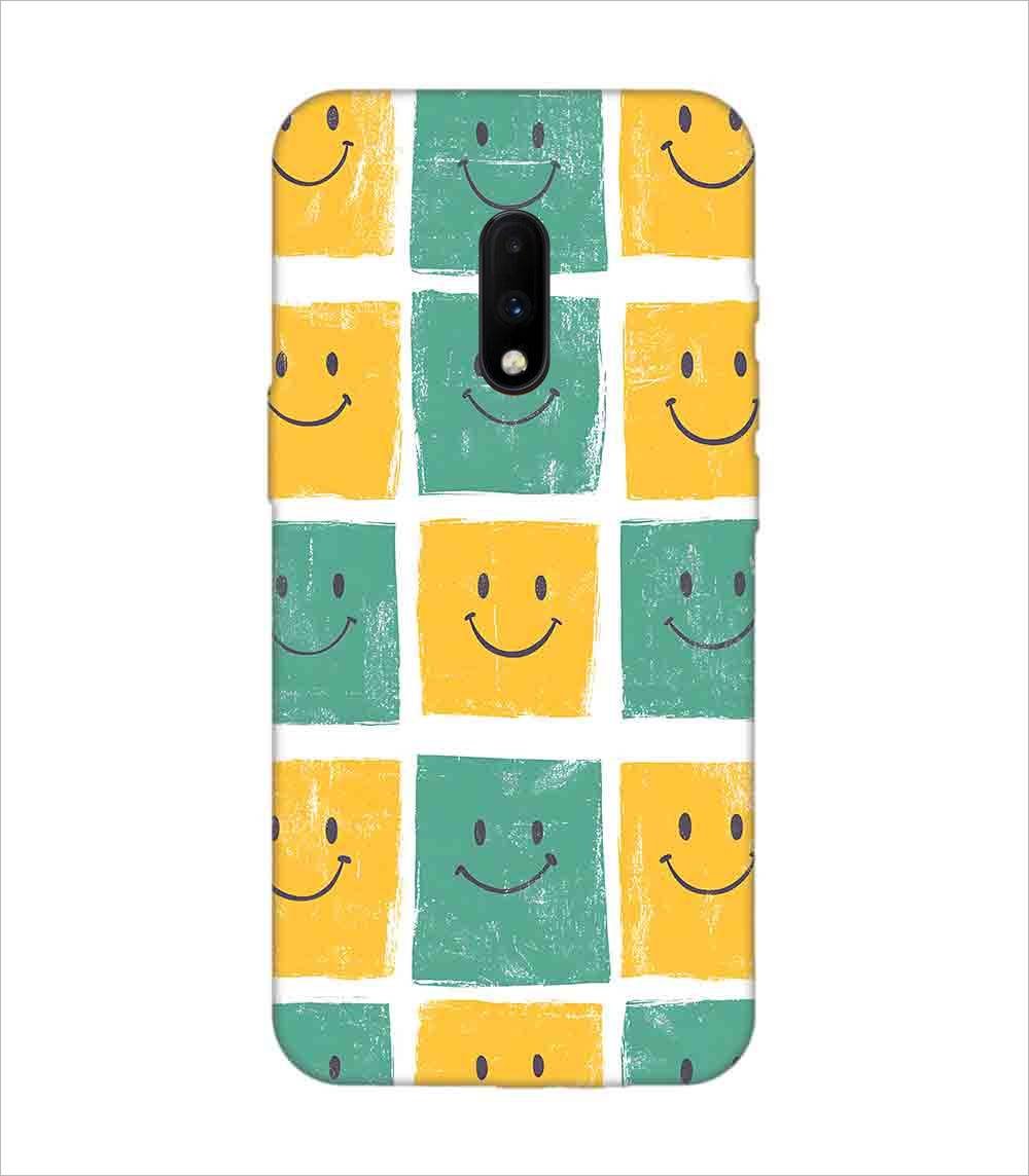 Printed Back Covers Oneplus 7 close up pattern smiley faces white background