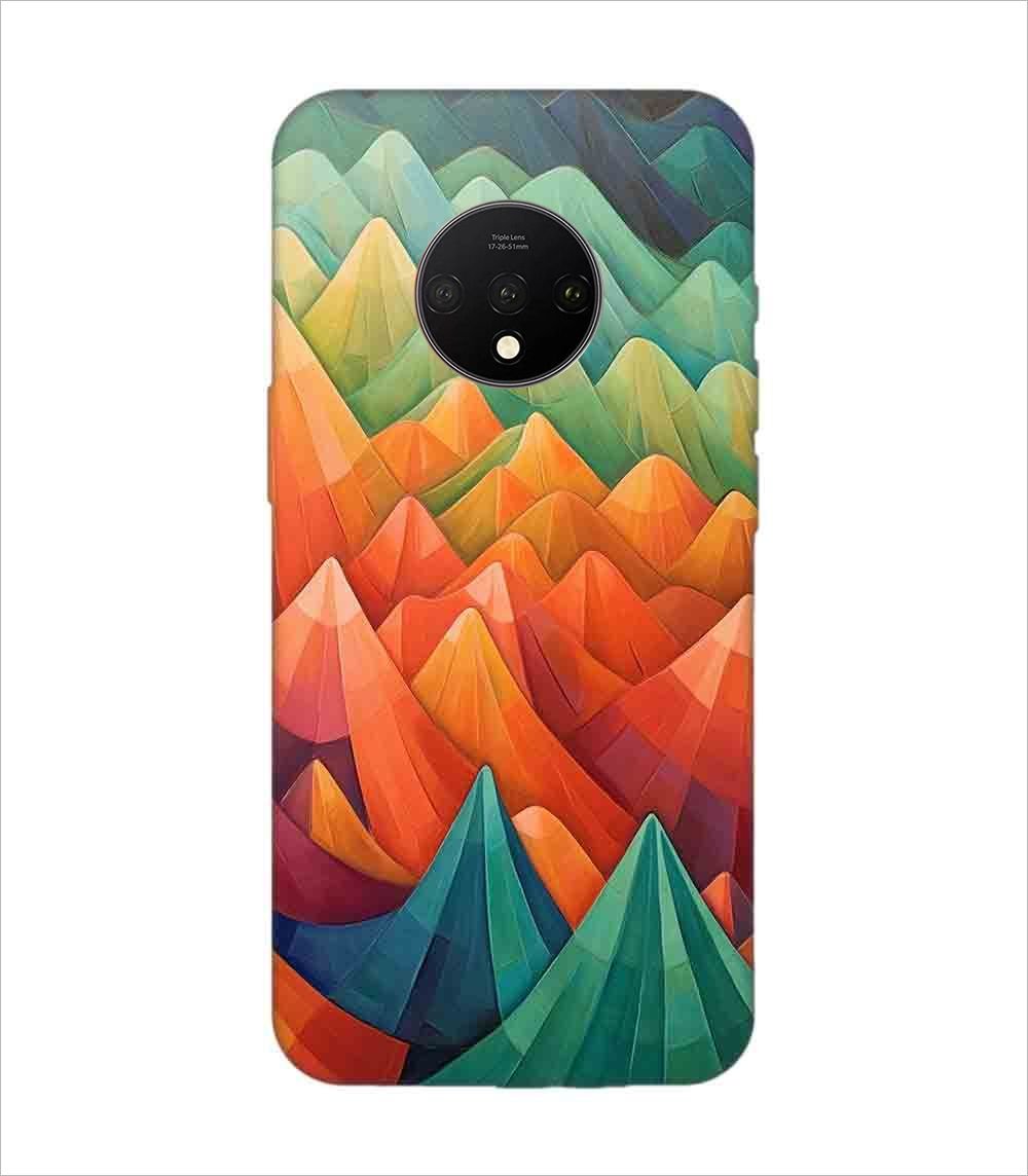 Printed Back Covers Oneplus 7T close up painting mountain range with sky background