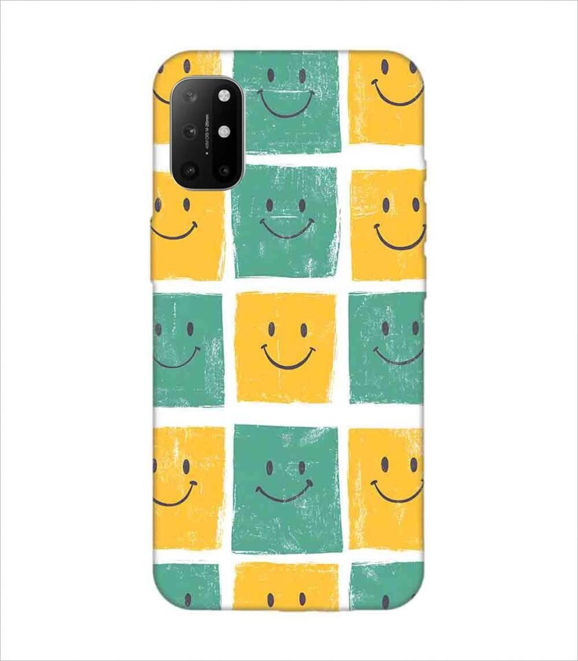 Printed Back Covers Oneplus 8T 5G close up pattern smiley faces white background