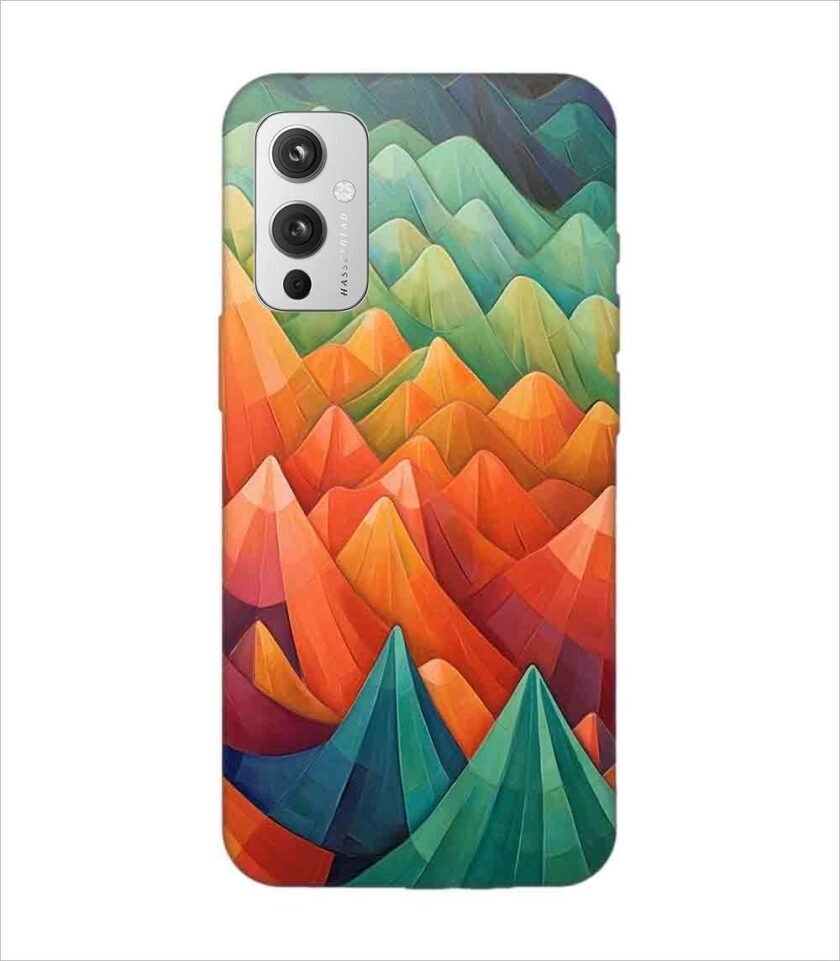 Printed Back Covers Oneplus 9 5G close up painting mountain range with sky background