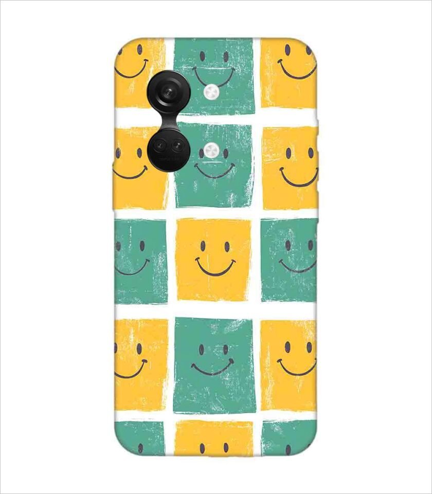 Printed Back Covers Oneplus Nord 3 5G close up pattern smiley faces white background