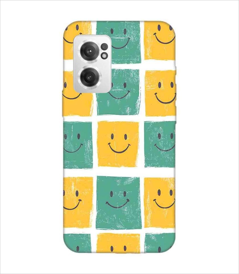 Printed Back Covers Oneplus Nord Ce 2 5G close up pattern smiley faces white background