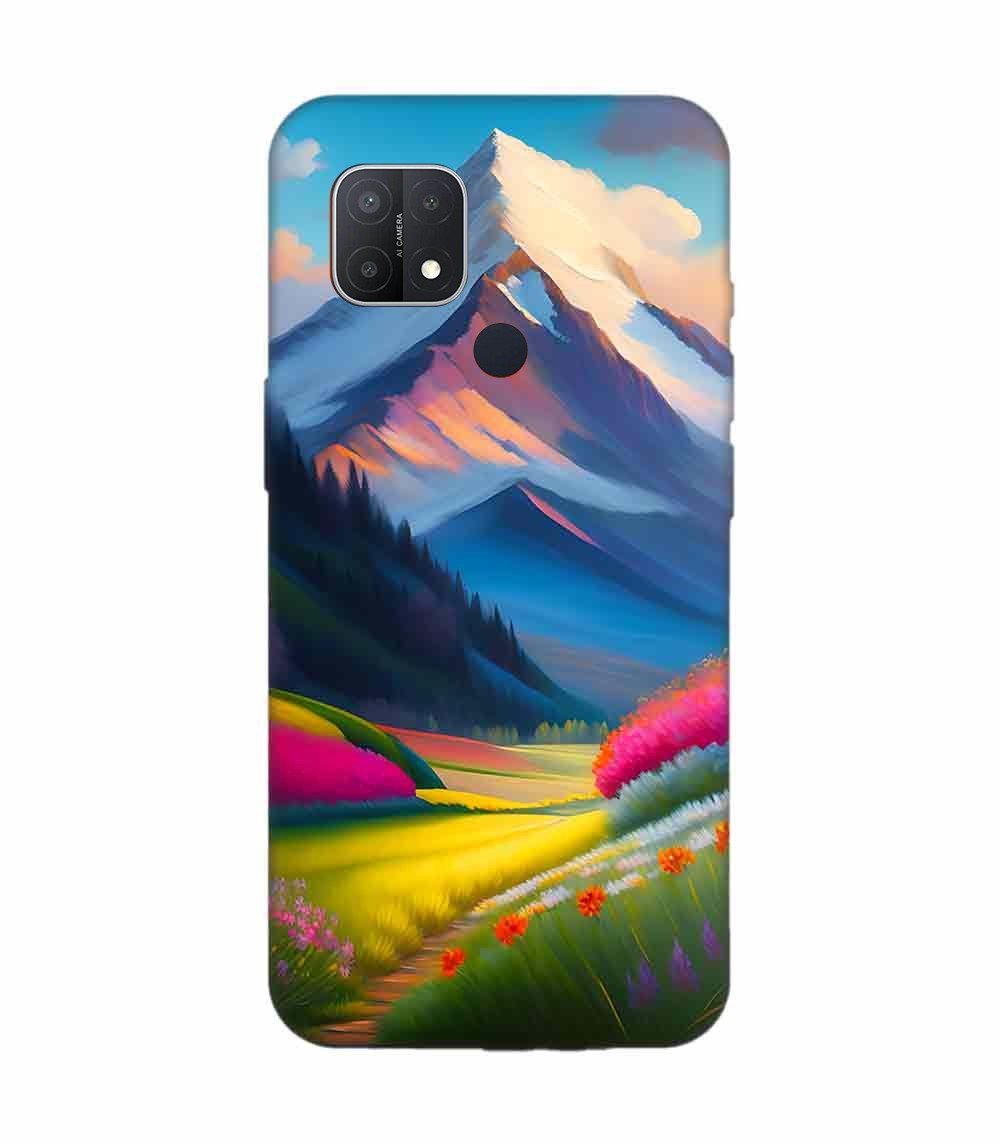 Oppo A15 Impressionist Mountain Landscape Oil Painting Snowy Peak Summer Field With Flowers Peaceful Vi Custom Printed Back Cover Design