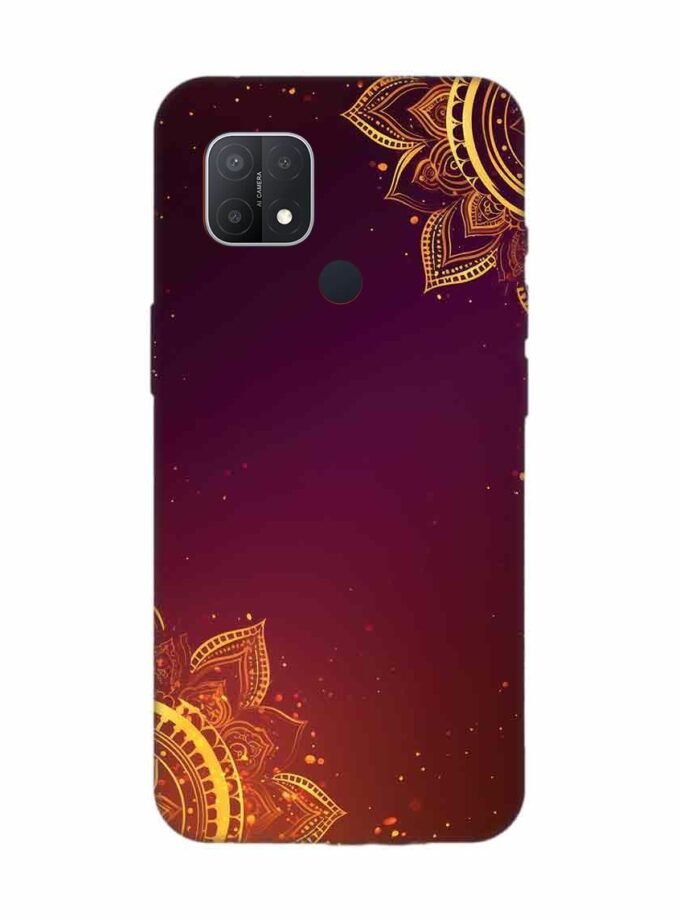 Oppo A15 Indian Flower Pattern Rangoli Background Custom Printed Back Cover Design