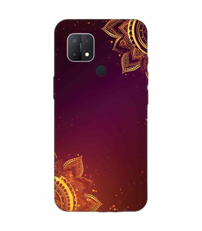 Oppo A15 Indian Flower Pattern Rangoli Background Custom Printed Back Cover Design