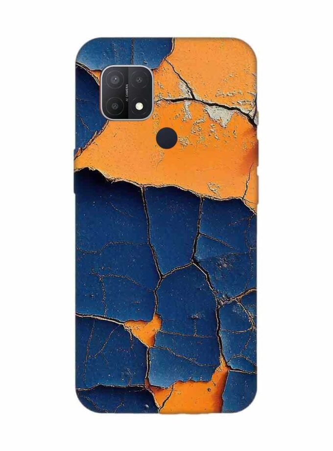 Oppo A15 Indigo Orange Colored Cracked Paint Texture Custom Printed Back Cover Design