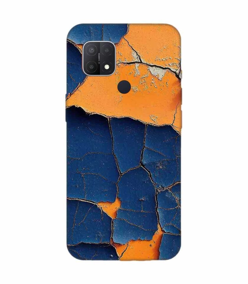 Oppo A15 Indigo Orange Colored Cracked Paint Texture Custom Printed Back Cover Design