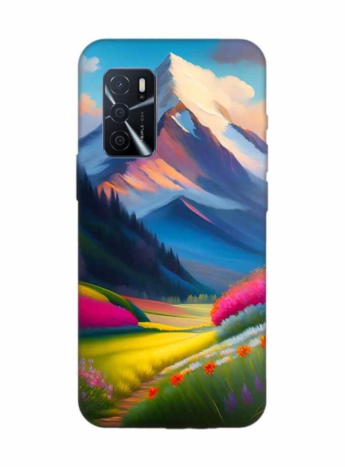 Oppo A16 Impressionist Mountain Landscape Oil Painting Snowy Peak Summer Field With Flowers Peaceful Vi Custom Printed Back Cover Design