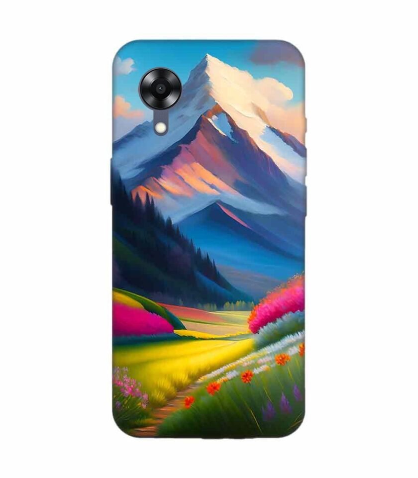 Oppo A17K Impressionist Mountain Landscape Oil Painting Snowy Peak Summer Field With Flowers Peaceful Vi Custom Printed Back Cover Design