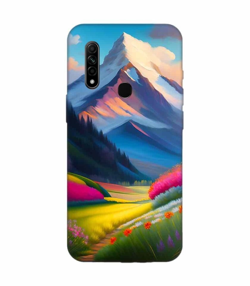 Oppo A31 Impressionist Mountain Landscape Oil Painting Snowy Peak Summer Field With Flowers Peaceful Vi Custom Printed Back Cover Design