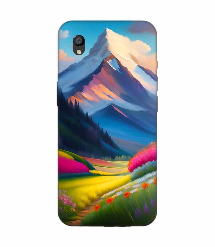 Oppo A37 Impressionist Mountain Landscape Oil Painting Snowy Peak Summer Field With Flowers Peaceful Vi Custom Printed Back Cover Design