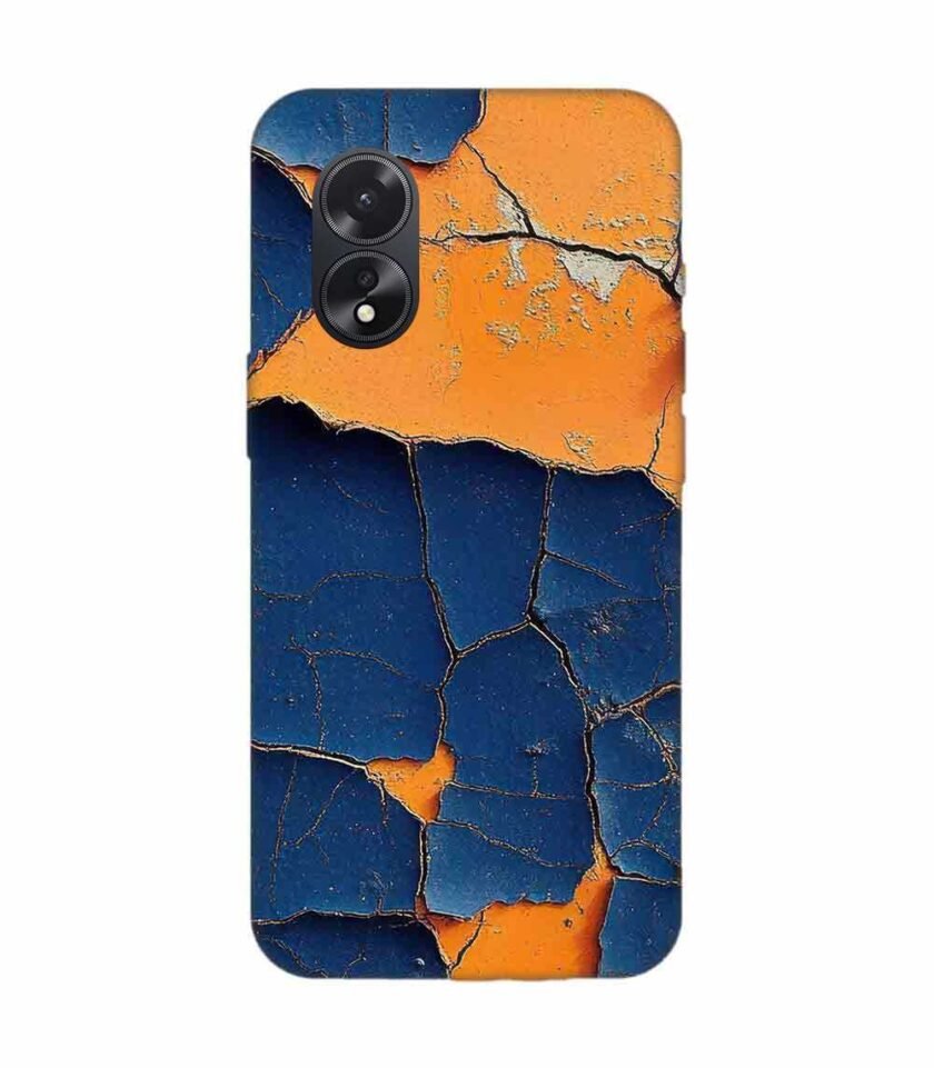 Oppo A38 Indigo Orange Colored Cracked Paint Texture Custom Printed Back Cover Design