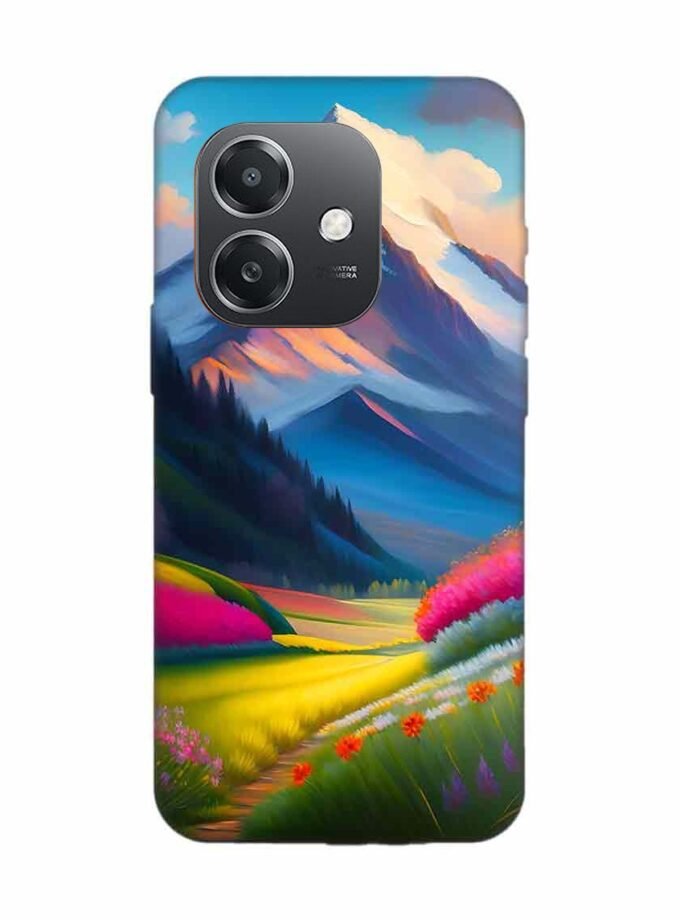 Oppo A3X 5G Impressionist Mountain Landscape Oil Painting Snowy Peak Summer Field With Flowers Peaceful Vi Custom Printed Back Cover Design