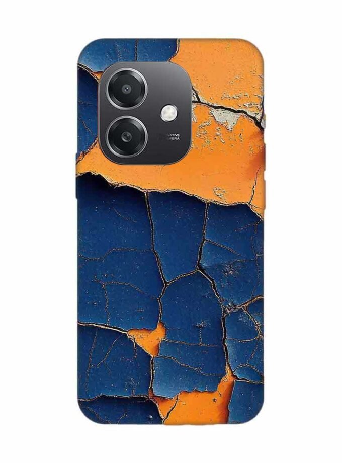 Oppo A3X 5G Indigo Orange Colored Cracked Paint Texture Custom Printed Back Cover Design
