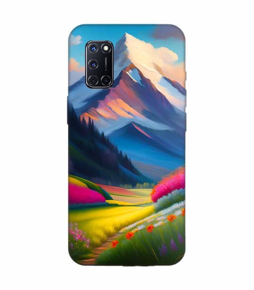 Oppo A52 Impressionist Mountain Landscape Oil Painting Snowy Peak Summer Field With Flowers Peaceful Vi Custom Printed Back Cover Design