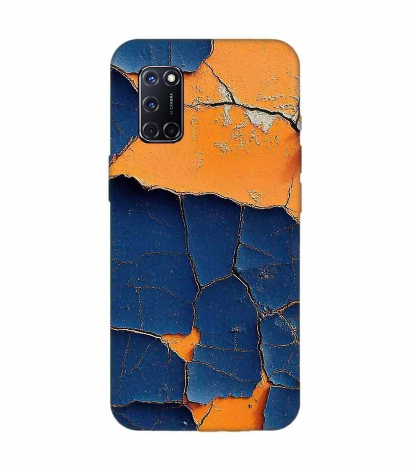 Oppo A52 Indigo Orange Colored Cracked Paint Texture Custom Printed Back Cover Design