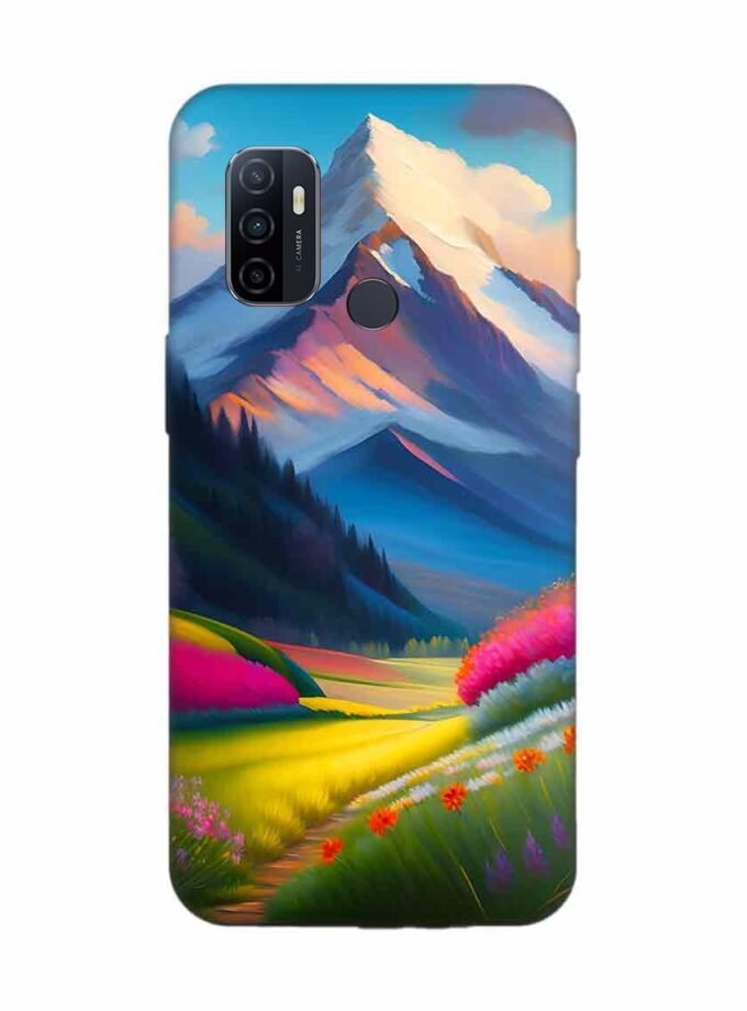 Oppo A53 Impressionist Mountain Landscape Oil Painting Snowy Peak Summer Field With Flowers Peaceful Vi Custom Printed Back Cover Design