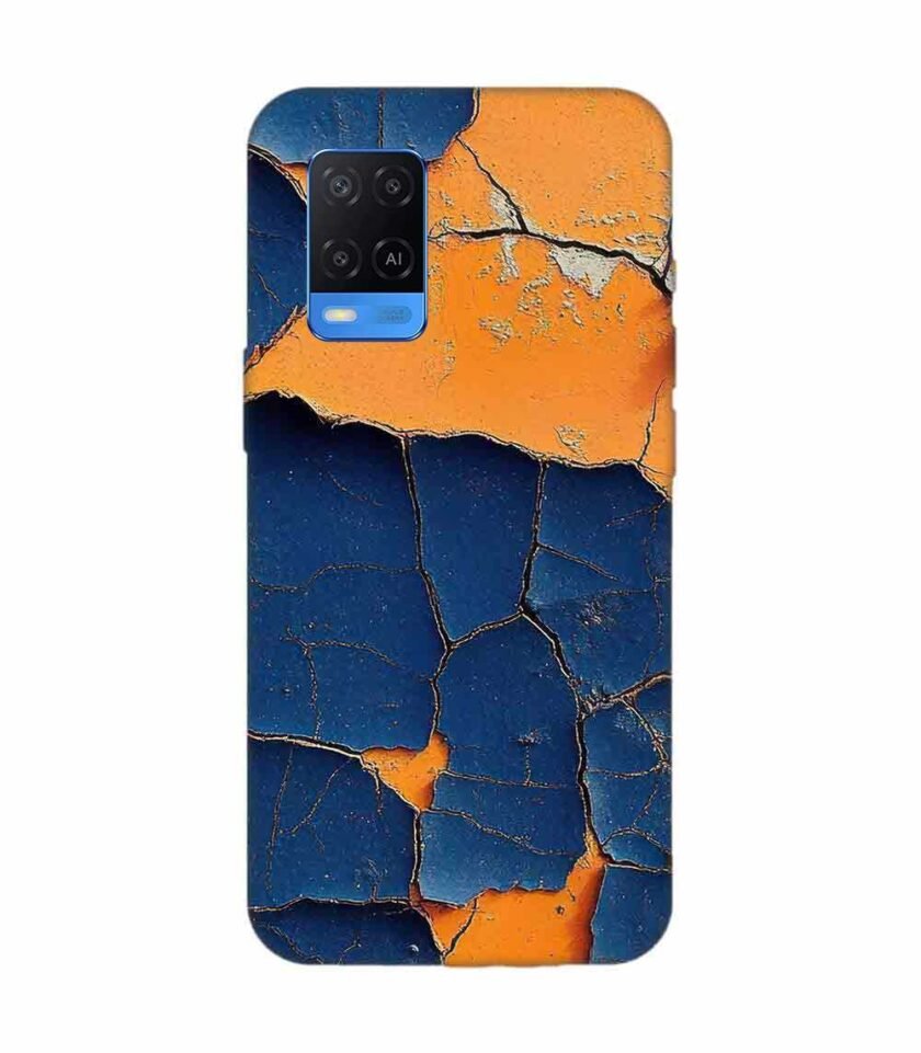 Oppo A54 Indigo Orange Colored Cracked Paint Texture Custom Printed Back Cover Design