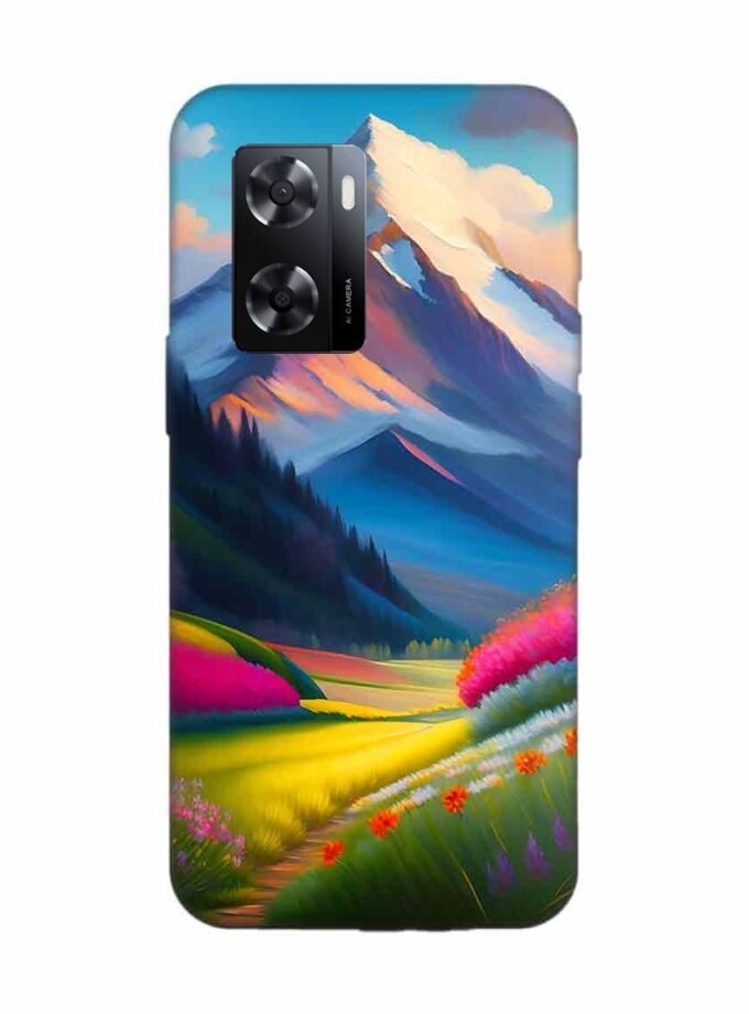 Oppo A57 (5G) Impressionist Mountain Landscape Oil Painting Snowy Peak Summer Field With Flowers Peaceful Vi Custom Printed Back Cover Design