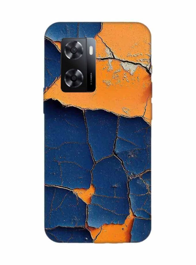 Oppo A57 (5G) Indigo Orange Colored Cracked Paint Texture Custom Printed Back Cover Design
