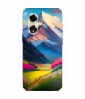 Oppo A59 (5G) Impressionist Mountain Landscape Oil Painting Snowy Peak Summer Field With Flowers Peaceful Vi Custom Printed Back Cover Design