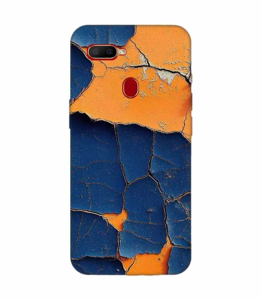 Oppo A5S Indigo Orange Colored Cracked Paint Texture Custom Printed Back Cover Design