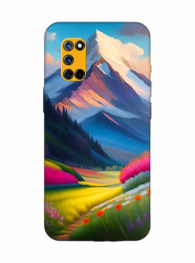 Oppo A72 Impressionist Mountain Landscape Oil Painting Snowy Peak Summer Field With Flowers Peaceful Vi Custom Printed Back Cover Design