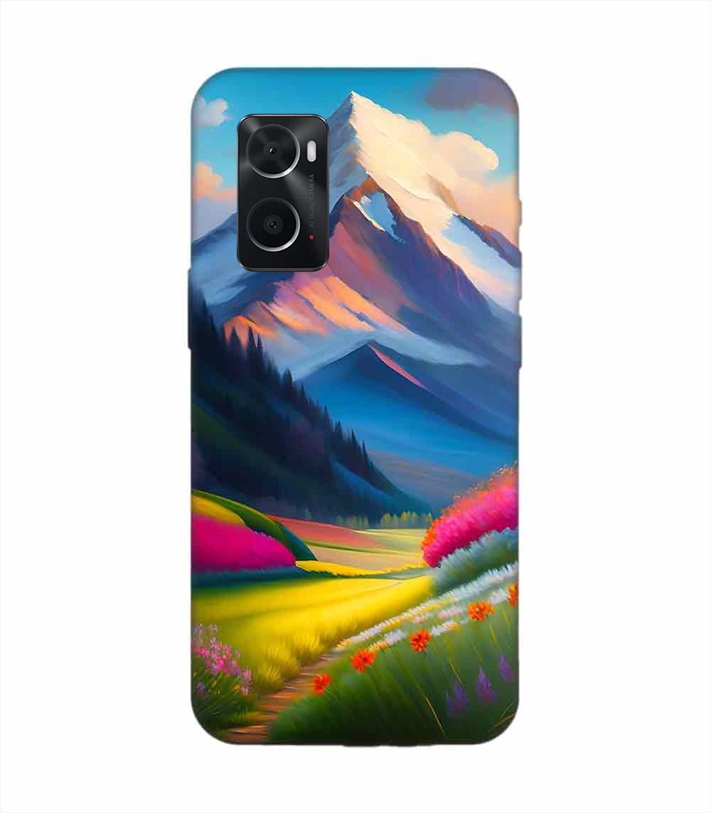 Oppo A76 Impressionist Mountain Landscape Oil Painting Snowy Peak Summer Field With Flowers Peaceful Vi Custom Printed Back Cover Design