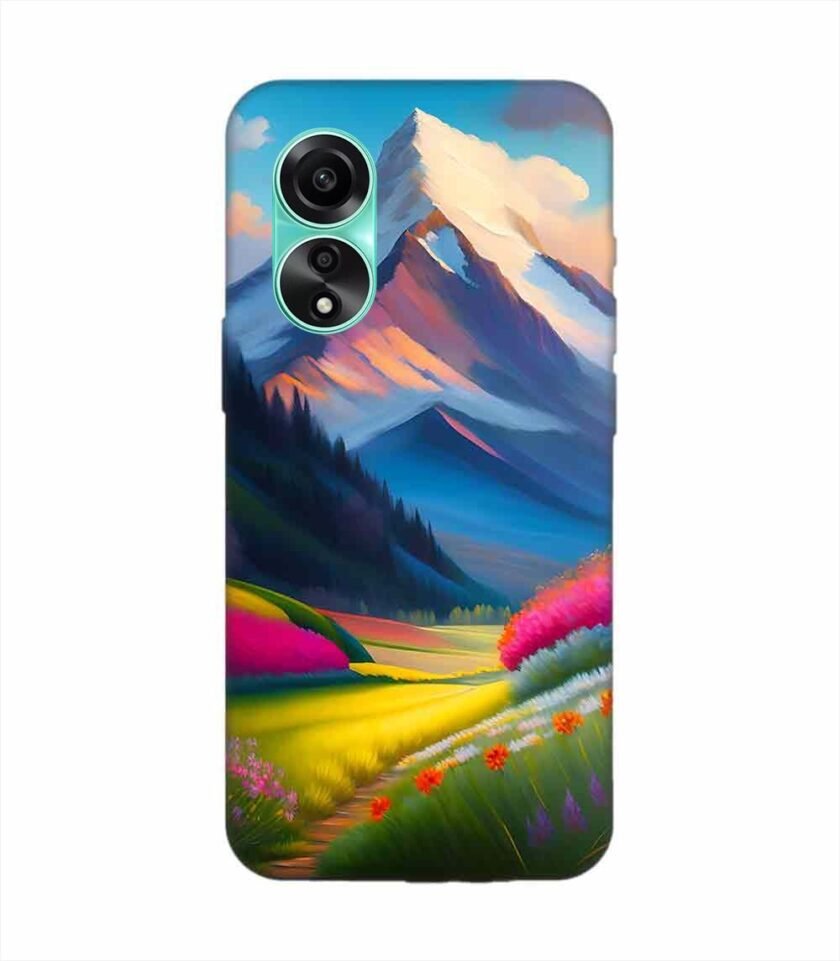 Oppo A78 (4G) Impressionist Mountain Landscape Oil Painting Snowy Peak Summer Field With Flowers Peaceful Vi Custom Printed Back Cover Design