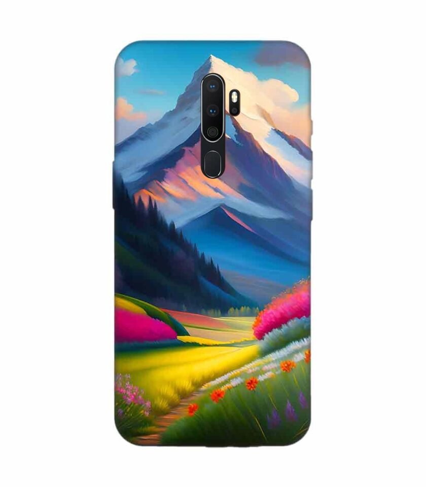 Oppo A9 2020 Impressionist Mountain Landscape Oil Painting Snowy Peak Summer Field With Flowers Peaceful Vi Custom Printed Back Cover Design