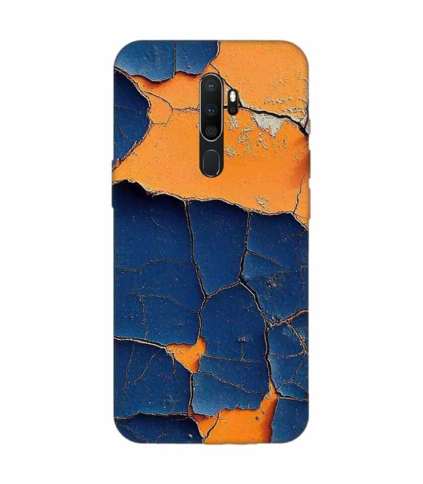 Oppo A9 2020 Indigo Orange Colored Cracked Paint Texture Custom Printed Back Cover Design