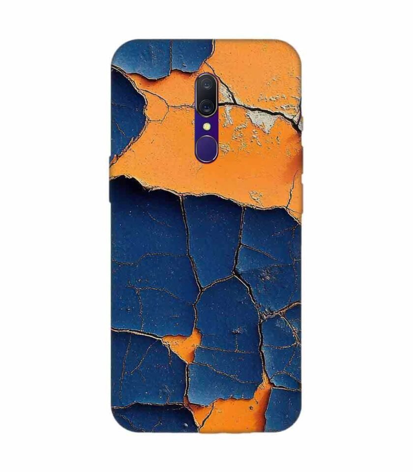 Oppo A9 Indigo Orange Colored Cracked Paint Texture Custom Printed Back Cover Design
