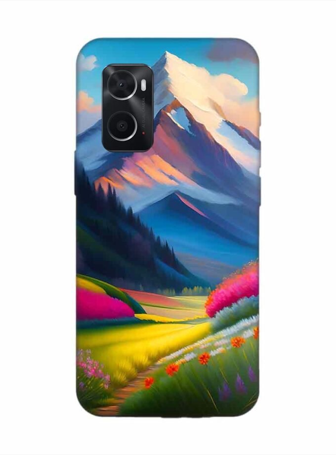 Oppo A96 Impressionist Mountain Landscape Oil Painting Snowy Peak Summer Field With Flowers Peaceful Vi Custom Printed Back Cover Design