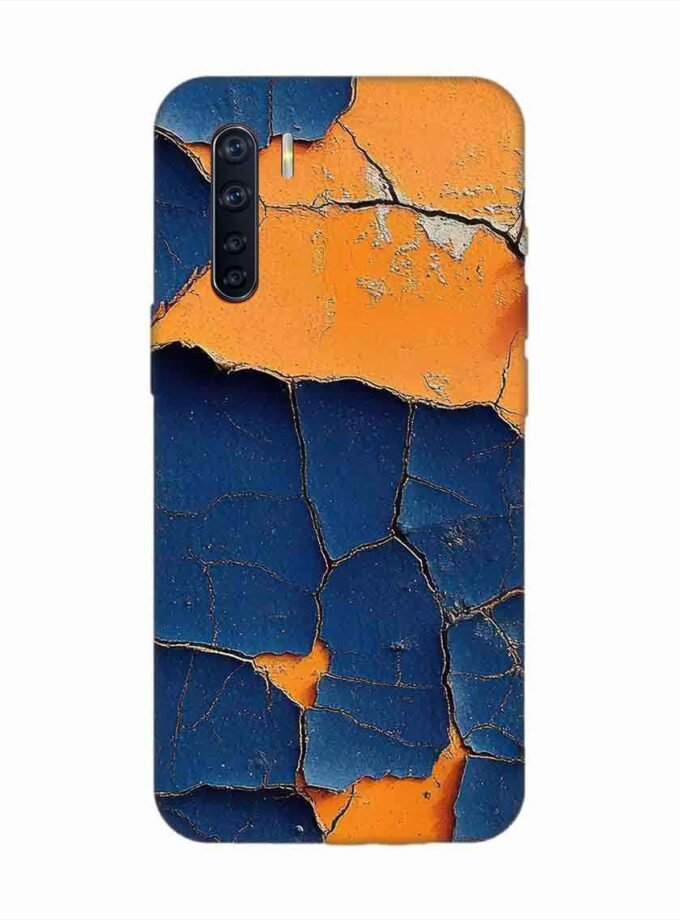 Oppo F15 Indigo Orange Colored Cracked Paint Texture Custom Printed Back Cover Design