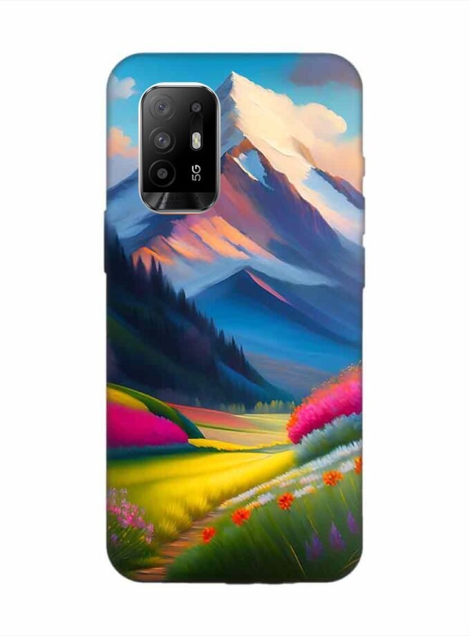 Oppo F19 Pro Plus Impressionist Mountain Landscape Oil Painting Snowy Peak Summer Field With Flowers Peaceful Vi Custom Printed Back Cover Design