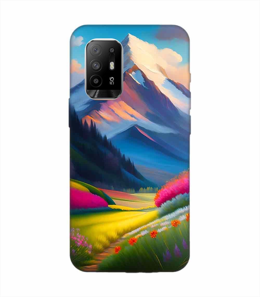 Oppo F19 Pro Plus Impressionist Mountain Landscape Oil Painting Snowy Peak Summer Field With Flowers Peaceful Vi Custom Printed Back Cover Design