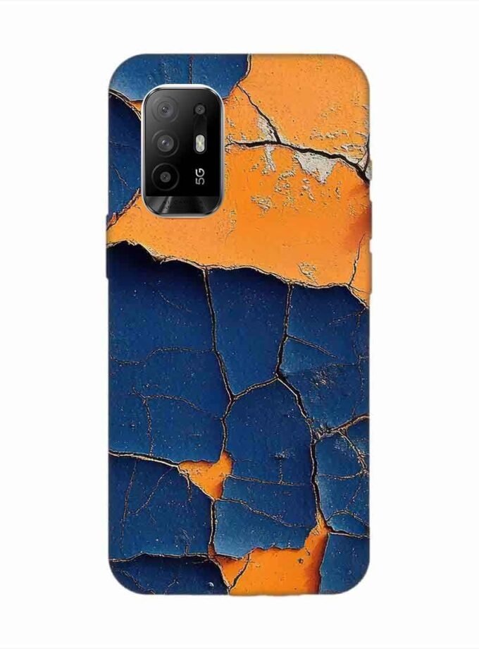 Oppo F19 Pro Plus Indigo Orange Colored Cracked Paint Texture Custom Printed Back Cover Design