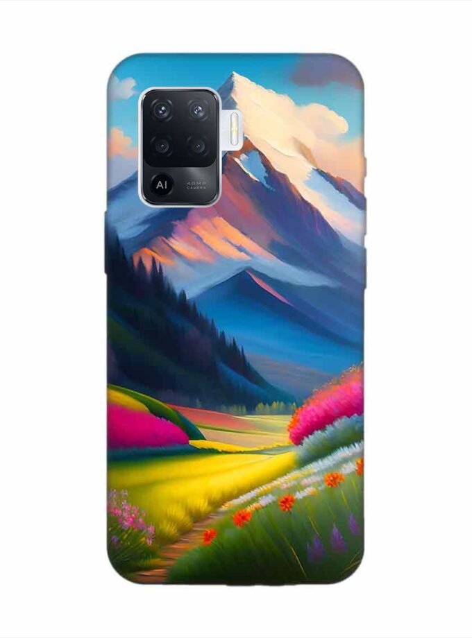 Oppo F19 Pro Impressionist Mountain Landscape Oil Painting Snowy Peak Summer Field With Flowers Peaceful Vi Custom Printed Back Cover Design