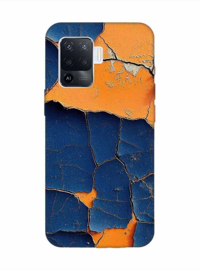 Oppo F19 Pro Indigo Orange Colored Cracked Paint Texture Custom Printed Back Cover Design