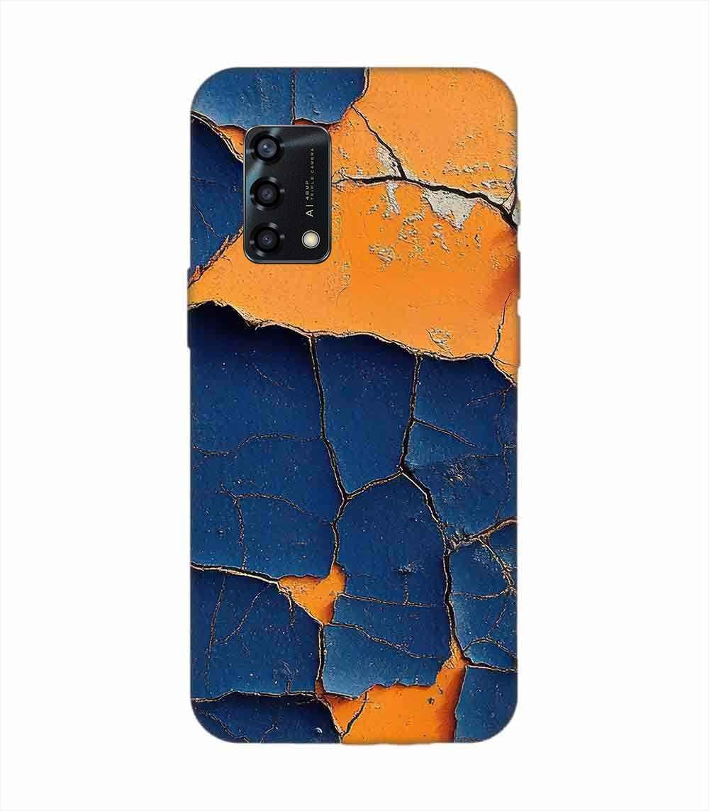 Oppo F19S Indigo Orange Colored Cracked Paint Texture Custom Printed Back Cover Design