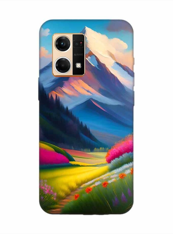 Oppo F21 Pro (4G) Impressionist Mountain Landscape Oil Painting Snowy Peak Summer Field With Flowers Peaceful Vi Custom Printed Back Cover Design