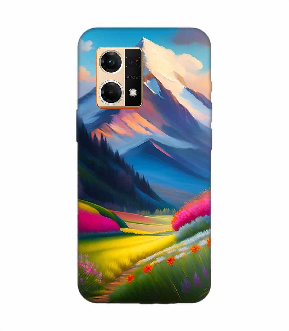Oppo F21 Pro (4G) Impressionist Mountain Landscape Oil Painting Snowy Peak Summer Field With Flowers Peaceful Vi Custom Printed Back Cover Design