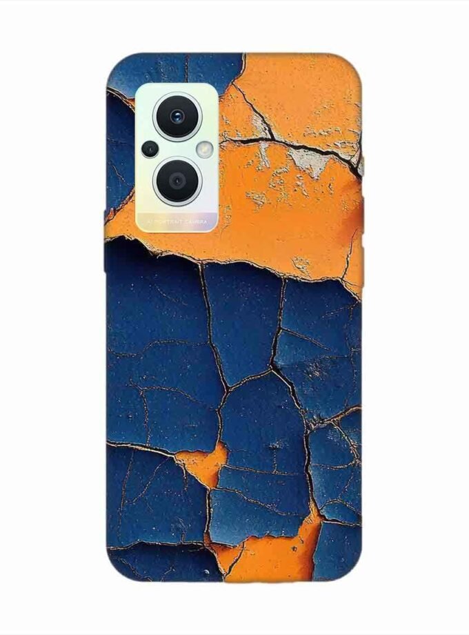 Oppo F21 Pro (5G) Indigo Orange Colored Cracked Paint Texture Custom Printed Back Cover Design