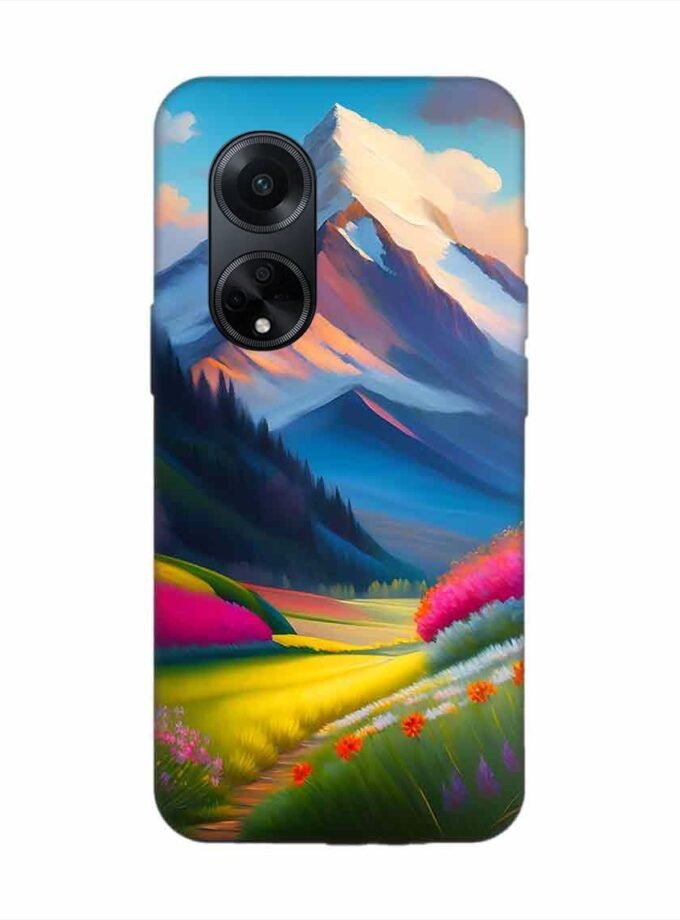 Oppo F23 (5G) Impressionist Mountain Landscape Oil Painting Snowy Peak Summer Field With Flowers Peaceful Vi Custom Printed Back Cover Design