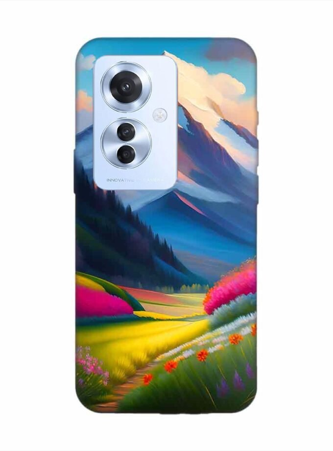 Oppo F25 Pro (5G) Impressionist Mountain Landscape Oil Painting Snowy Peak Summer Field With Flowers Peaceful Vi Custom Printed Back Cover Design