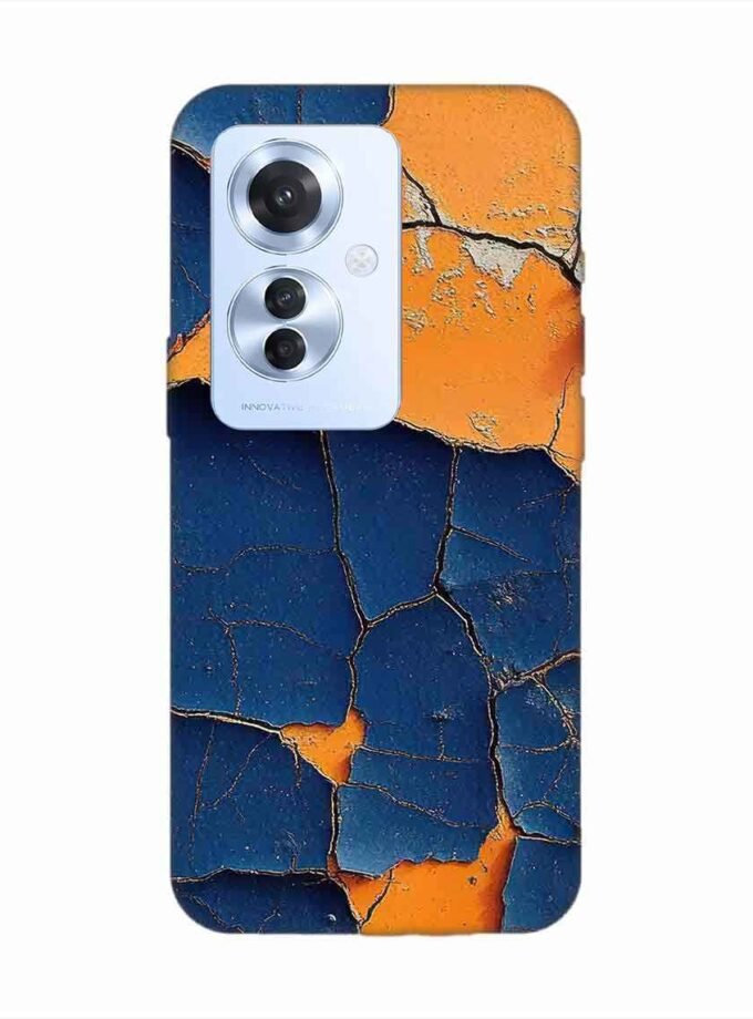 Oppo F25 Pro (5G) Indigo Orange Colored Cracked Paint Texture Custom Printed Back Cover Design