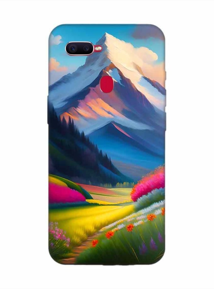 Oppo F9 Pro Impressionist Mountain Landscape Oil Painting Snowy Peak Summer Field With Flowers Peaceful Vi Custom Printed Back Cover Design