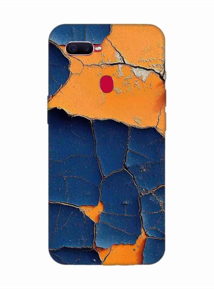 Oppo F9 Pro Indigo Orange Colored Cracked Paint Texture Custom Printed Back Cover Design